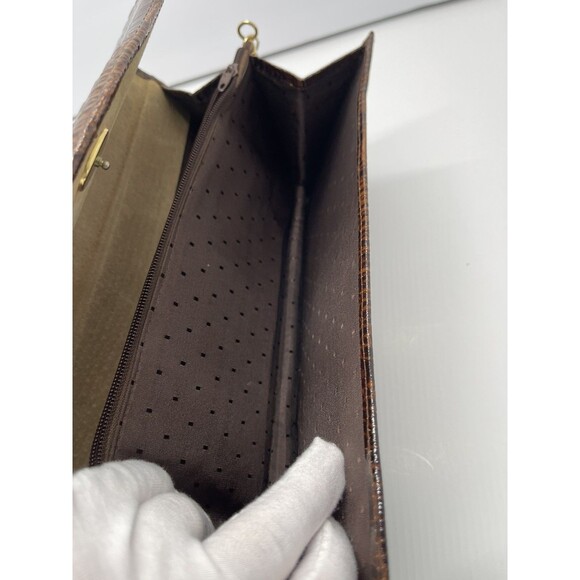 Vintage Clutch Handbag Envelope Style Snake Gator print brown Faux Leather Chain - Picture 13 of 16